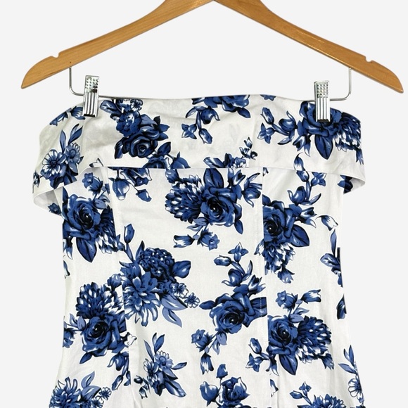 NWT MABLE Strapless Floral Midi Dress Size M (4/6) Blue White Lined Back Zip - Picture 3 of 14